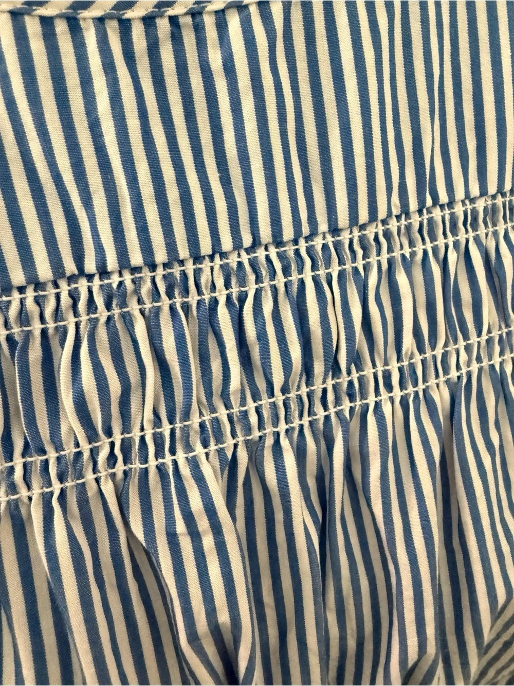 J. Crew Smocked Blue and White Striped Puff Sleeve Top - XXL
